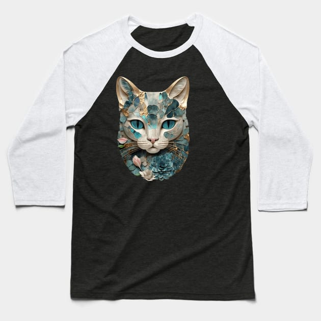 Mineral Jewel Kintsugi Cat Kitty Face Baseball T-Shirt by kiddo200